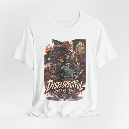 Disrespectful Trucker Tee — Retro Biker, American Flag Graphic Tee
