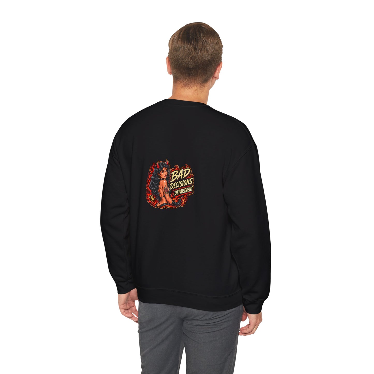 Bad Decisions Department — Back-Print Graphic Crewneck