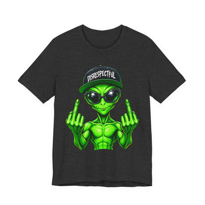 Alien Graphic Tee "Disrespectful" — Middle Finger Cartoon Alien Shirt