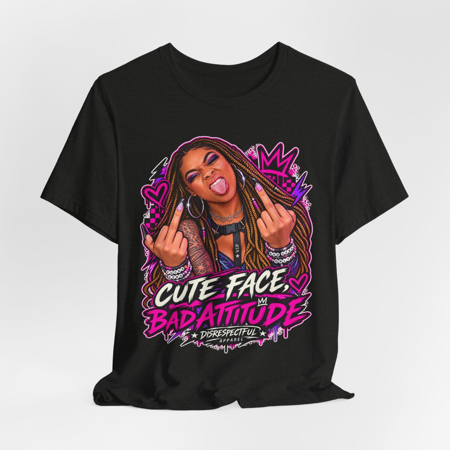 Cute Face, Bad Attitude — Neon Punk Graphic Tee