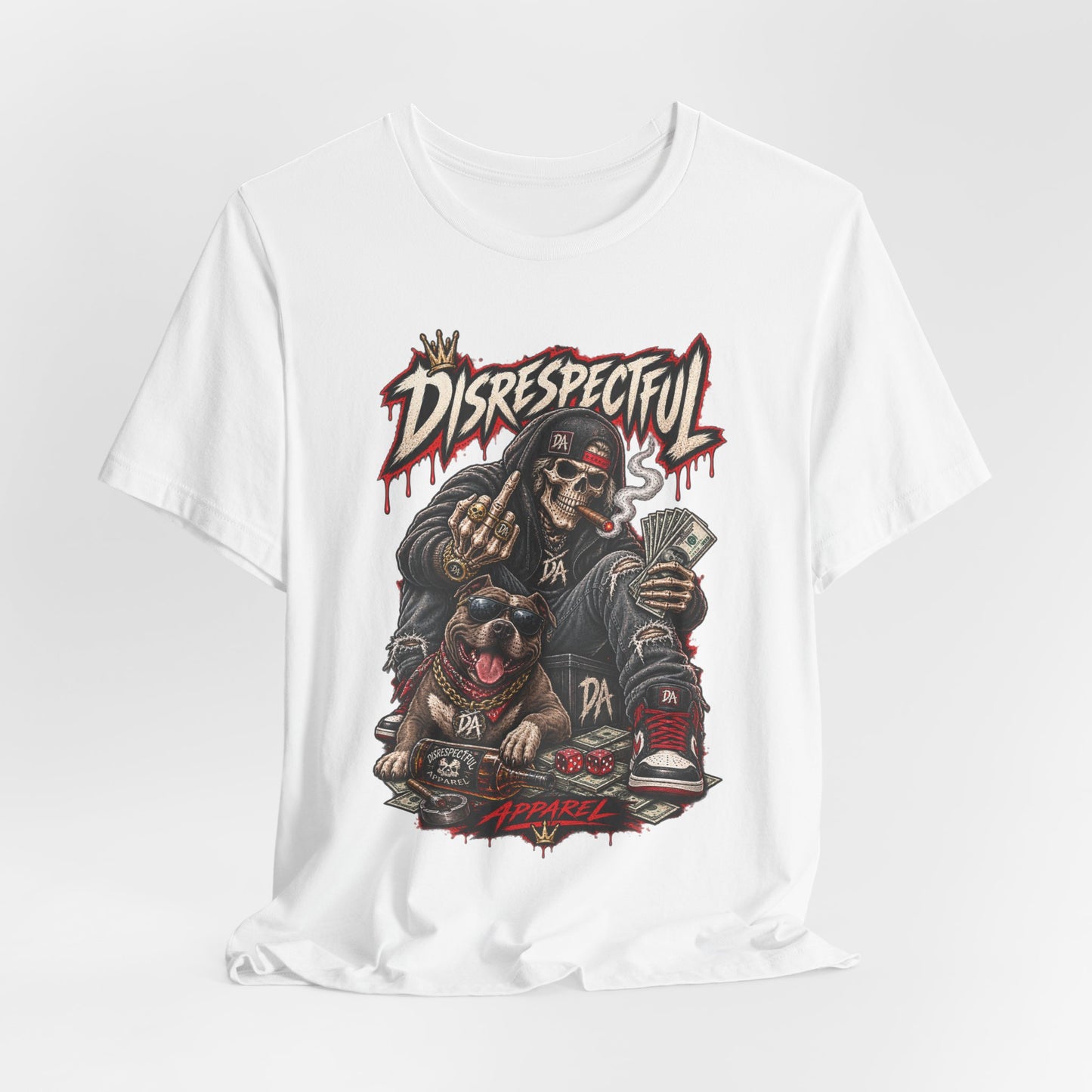 Disrespectful Skull & Rottweiler Graphic Tee — Edgy Streetwear Shirt