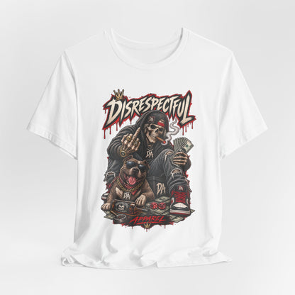 Disrespectful Skull & Rottweiler Graphic Tee — Edgy Streetwear Shirt