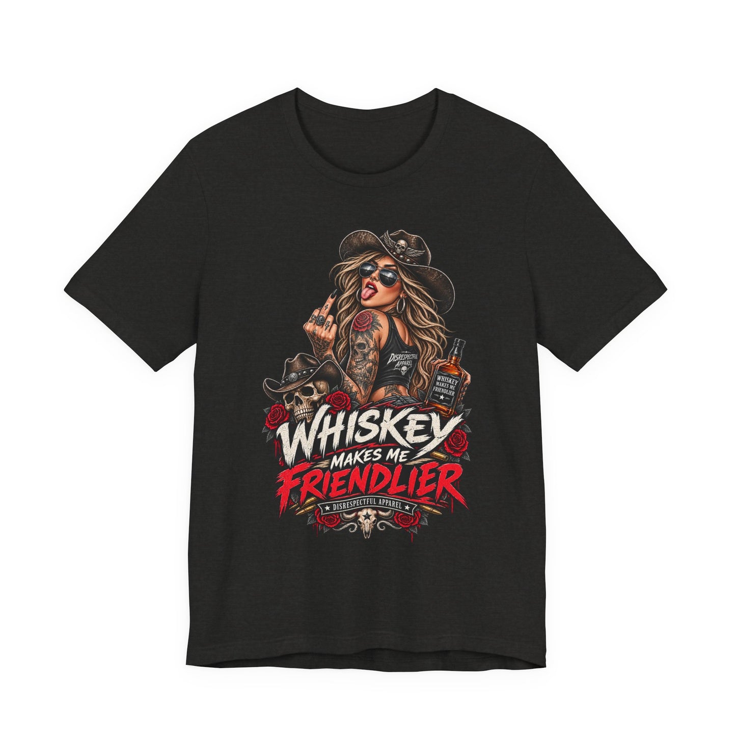 Whiskey Makes Me Friendlier Graphic Tee — Vintage Cowgirl Whiskey Shirt