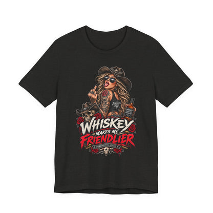 Whiskey Makes Me Friendlier Graphic Tee — Vintage Cowgirl Whiskey Shirt
