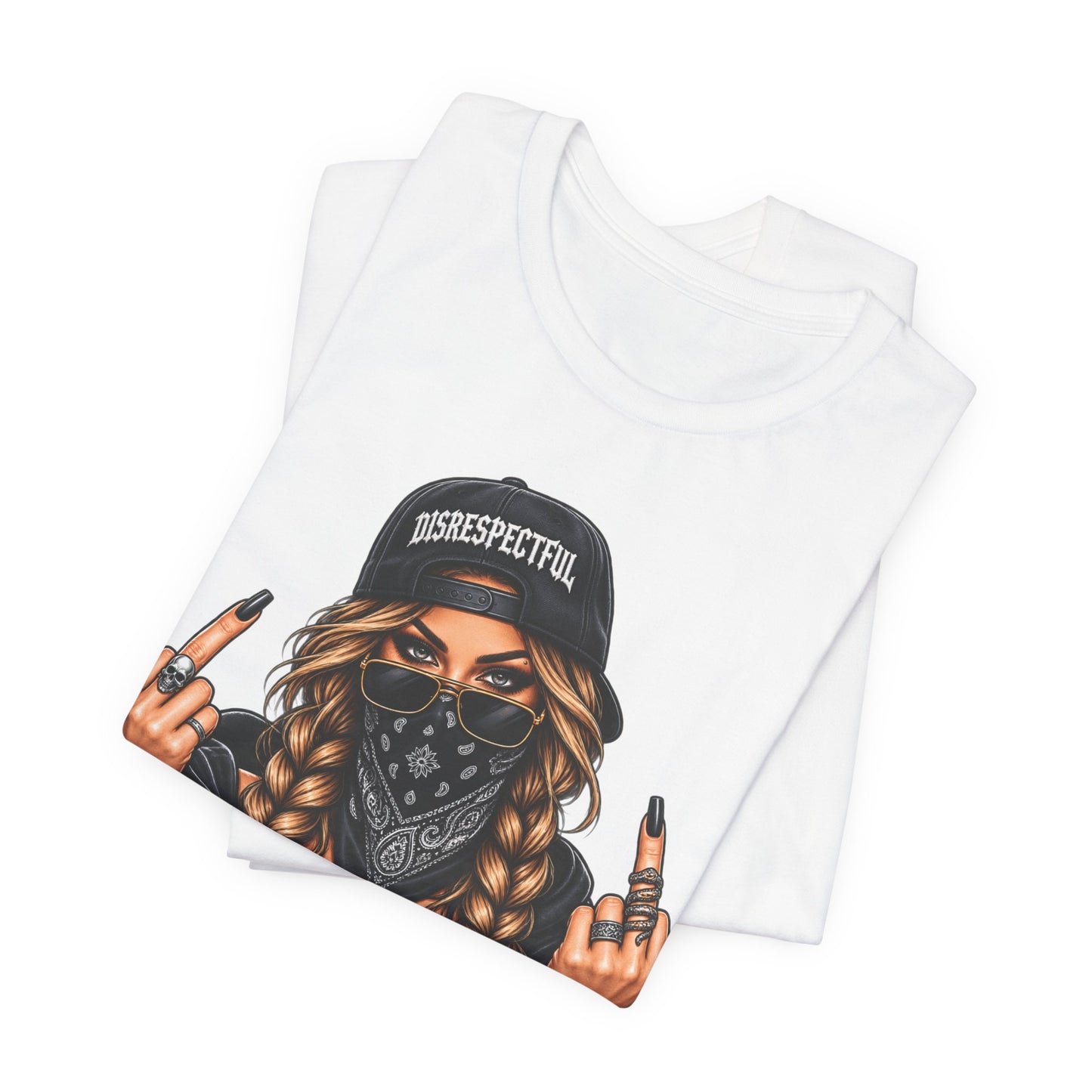 Bandana Girl Tattoo Tee — "Disrespectful" Streetwear Graphic Tee