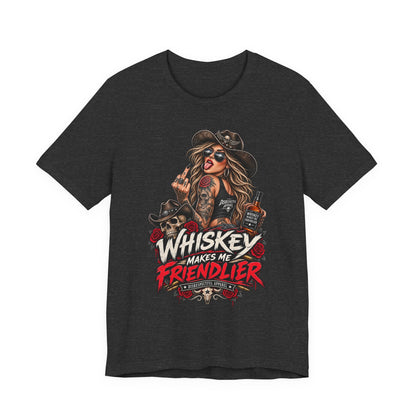 Whiskey Makes Me Friendlier Graphic Tee — Vintage Cowgirl Whiskey Shirt