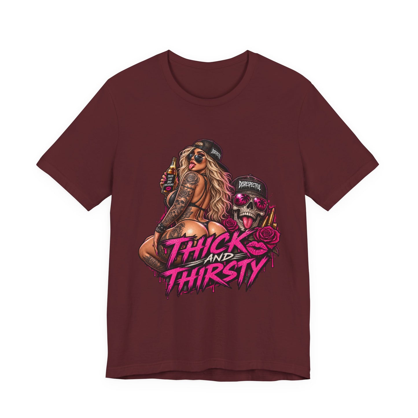 Thick and Thirsty Tee — Retro Pinup Skull Graphic T-Shirt