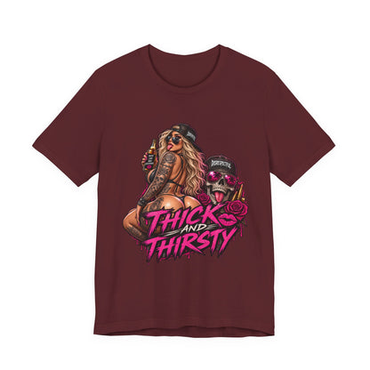 Thick and Thirsty Tee — Retro Pinup Skull Graphic T-Shirt