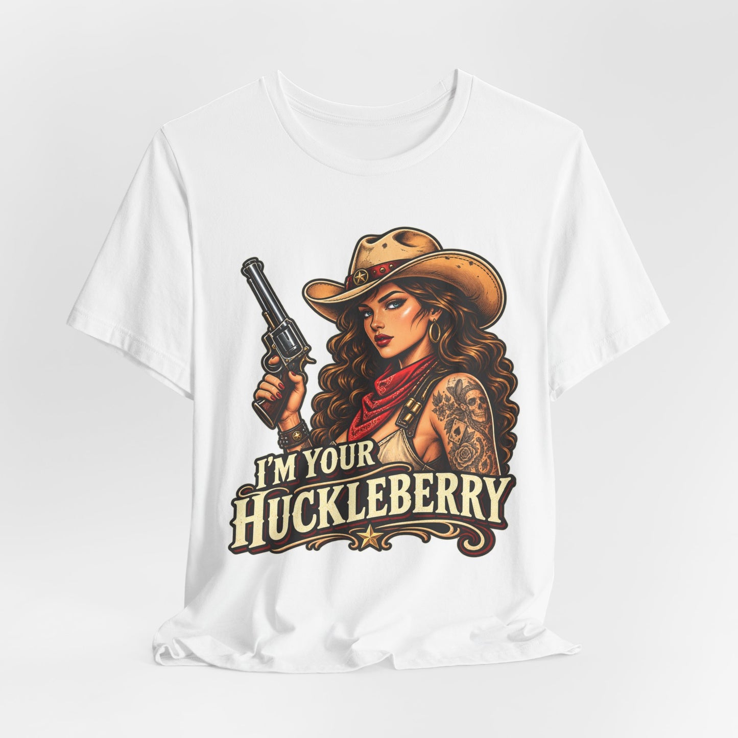 Cowgirl Graphic Tee - "I'm Your Huckleberry" Retro Western Tee