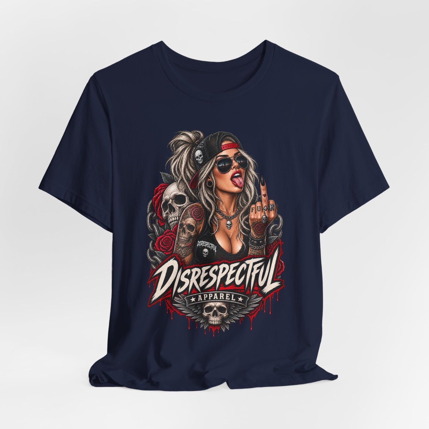 Defiant Pin-Up Skull — Disrespectful Graphic Tee