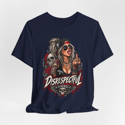 Defiant Pin-Up Skull — Disrespectful Graphic Tee