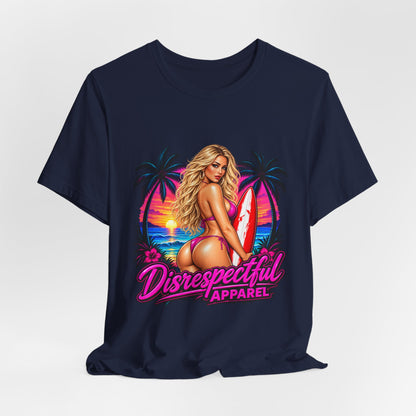 Beach Babe Graphic Tee — "Disrespectful Apparel" Retro Surf Pinup T-Shirt
