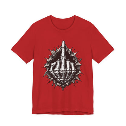 Skull Middle Finger Tee — Gothic Skeleton Hand with Roses Graphic Tee