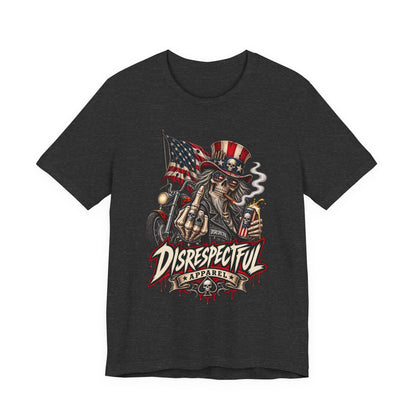 Patriotic Rebel Tee — 'Disrespectful Apparel' Skull & Flag Graphic T-Shirt
