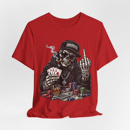 Skull Poker Tee — Skeleton Gambler Graphic Tee