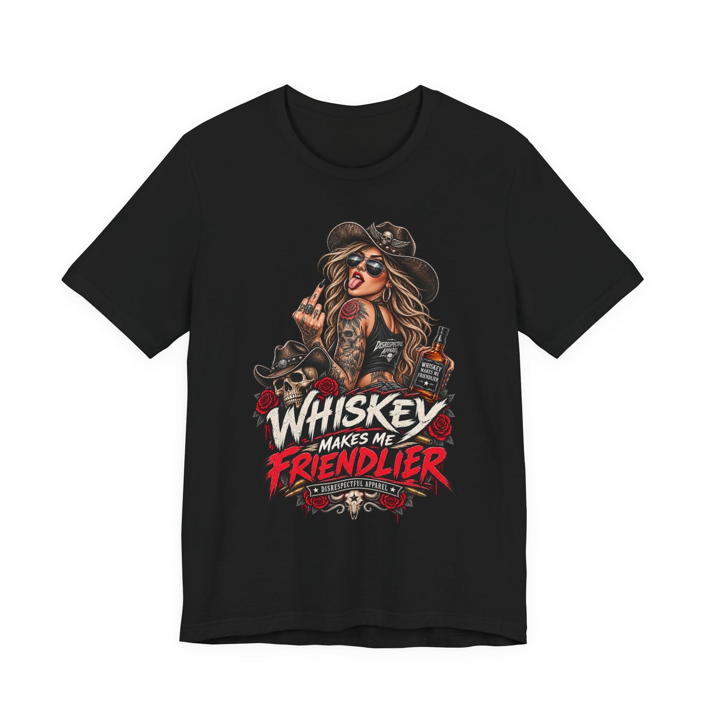 Whiskey Makes Me Friendlier Graphic Tee — Vintage Cowgirl Whiskey Shirt