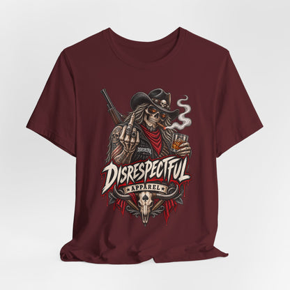 Disrespectful Apparel Cowboy Skeleton Tee – Western Biker Skull Graphic T-Shirt