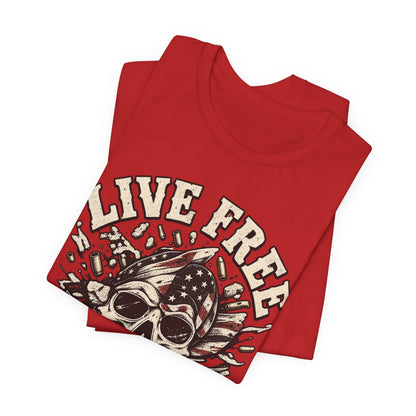 Live Free or Die Trying Skull Tee — Patriotic American Flag Graphic T-Shirt