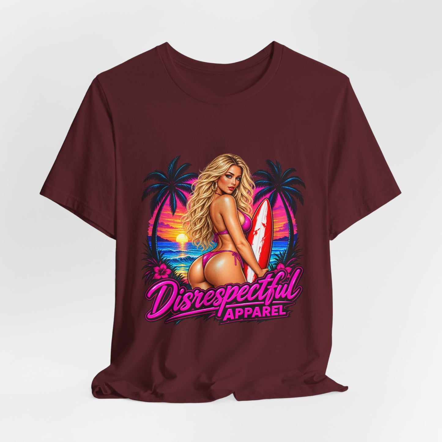 Beach Babe Graphic Tee — "Disrespectful Apparel" Retro Surf Pinup T-Shirt