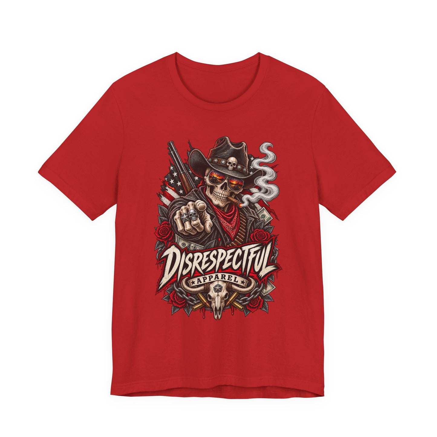 Disrespectful Apparel Skull Cowboy Tee — Edgy Biker / Western Graphic T-Shirt