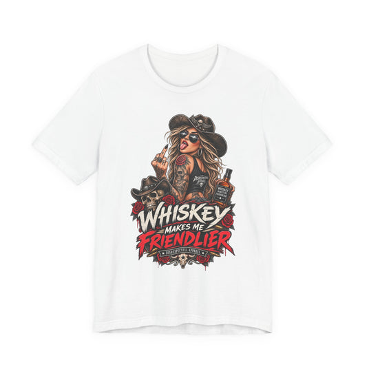 Whiskey Makes Me Friendlier Graphic Tee — Vintage Cowgirl Whiskey Shirt