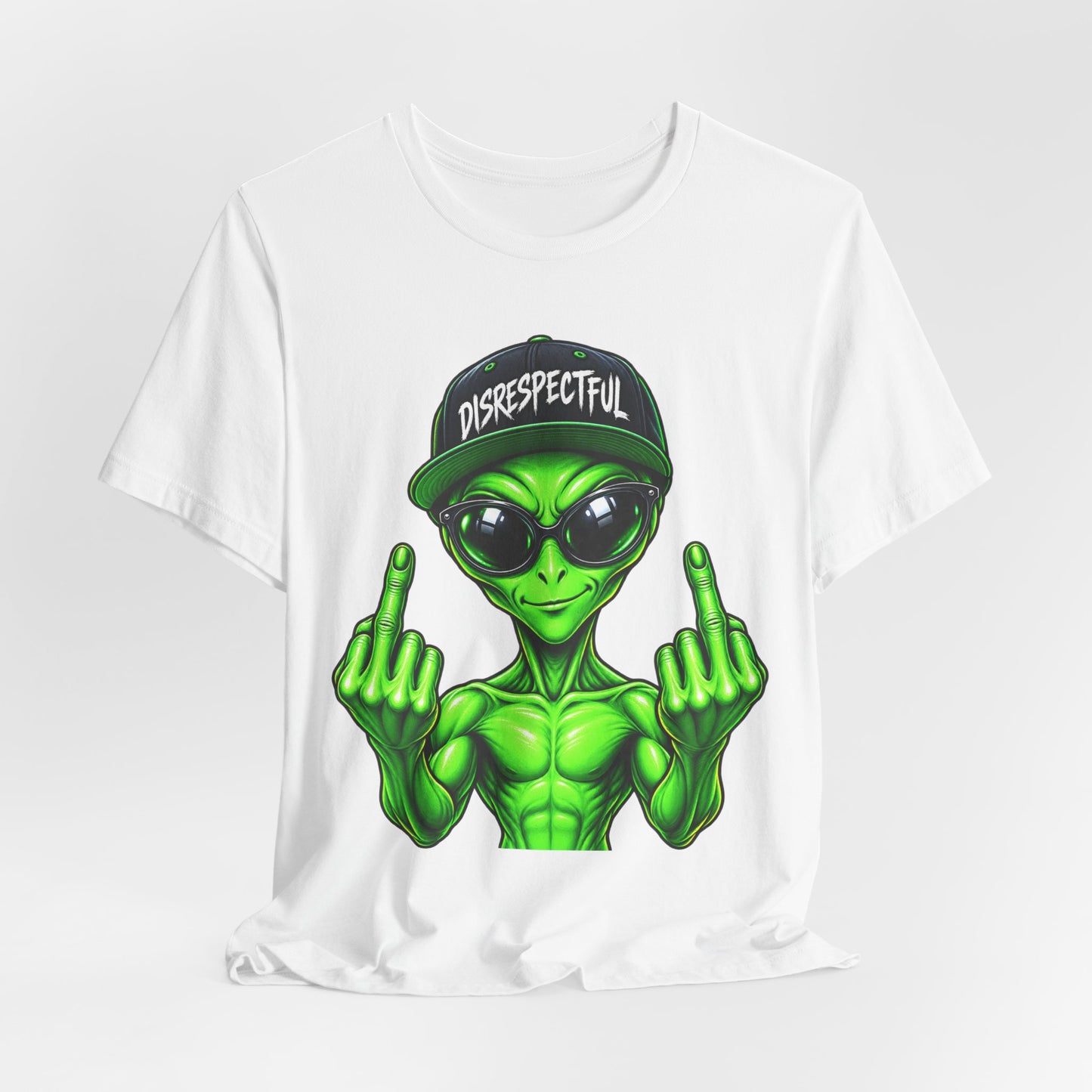 Alien Graphic Tee "Disrespectful" — Middle Finger Cartoon Alien Shirt