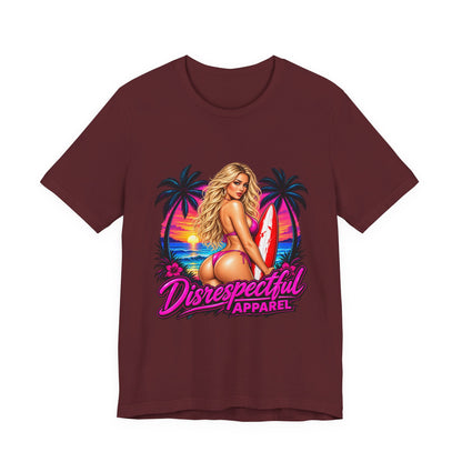 Beach Babe Graphic Tee — "Disrespectful Apparel" Retro Surf Pinup T-Shirt