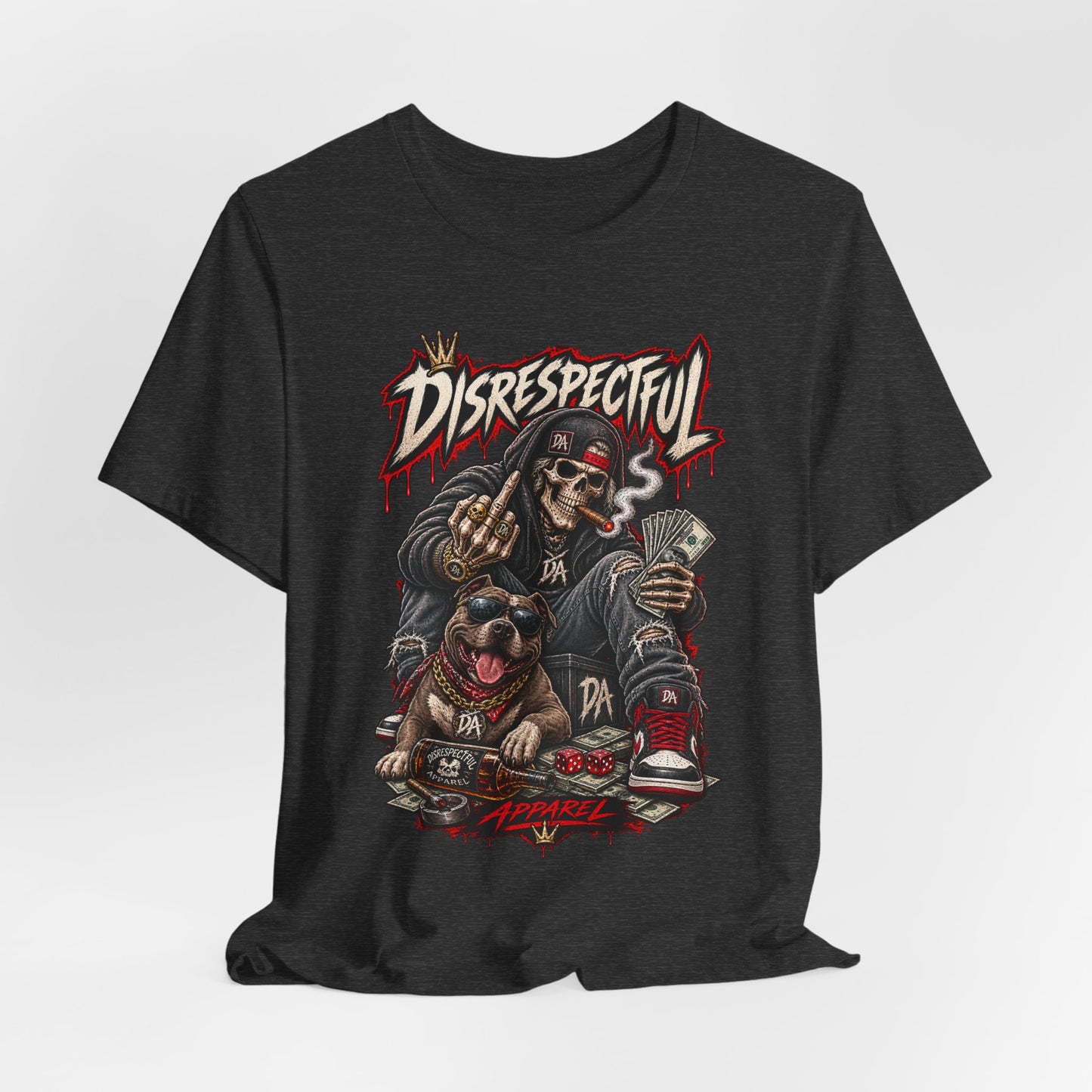 Disrespectful Skull & Rottweiler Graphic Tee — Edgy Streetwear Shirt