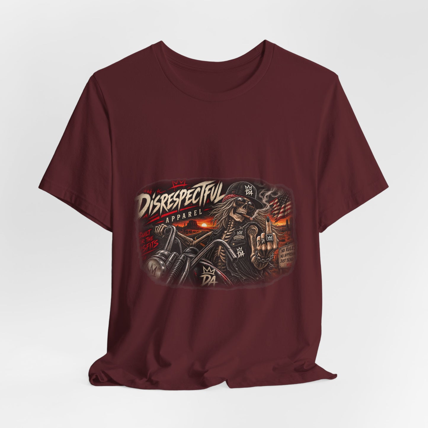 Disrespectful Streetwear Tee — Vintage Biker Skull Graphic T-Shirt