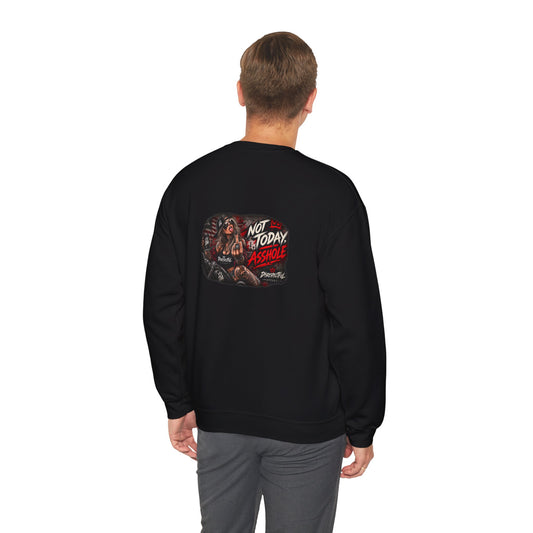 Not Today Asshole — Biker Girl — Back-Print Graphic Crewneck