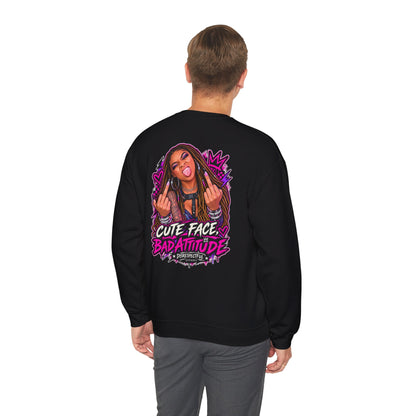 Cute Face, Bad Attitude — Back-Print Graphic Crewneck