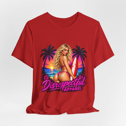 Beach Babe Graphic Tee — "Disrespectful Apparel" Retro Surf Pinup T-Shirt