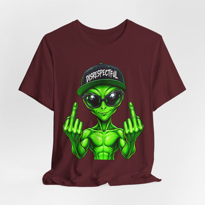 Alien Graphic Tee "Disrespectful" — Middle Finger Cartoon Alien Shirt