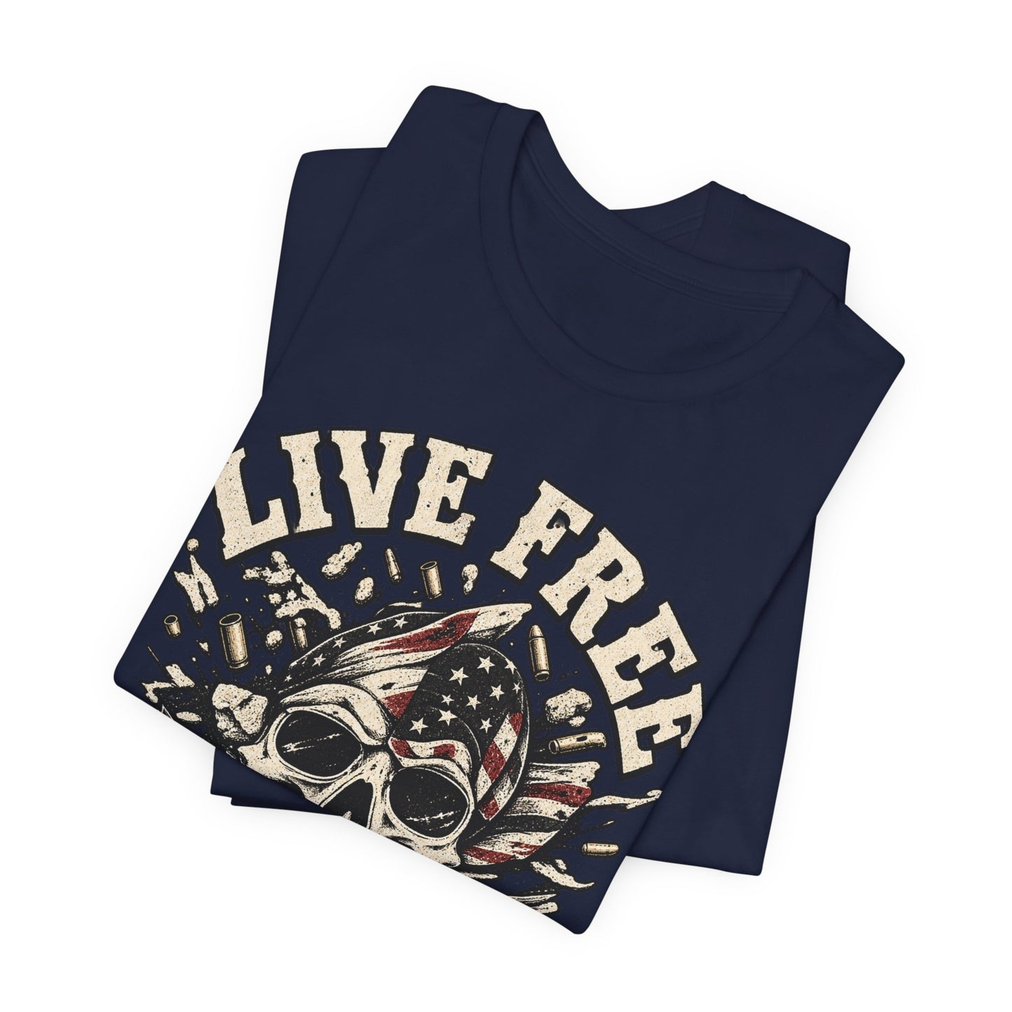 Live Free or Die Trying Skull Tee — Patriotic American Flag Graphic T-Shirt