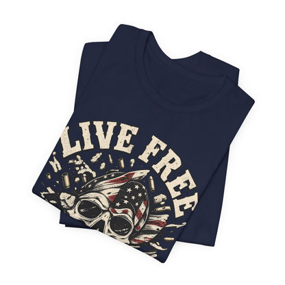 Live Free or Die Trying Skull Tee — Patriotic American Flag Graphic T-Shirt