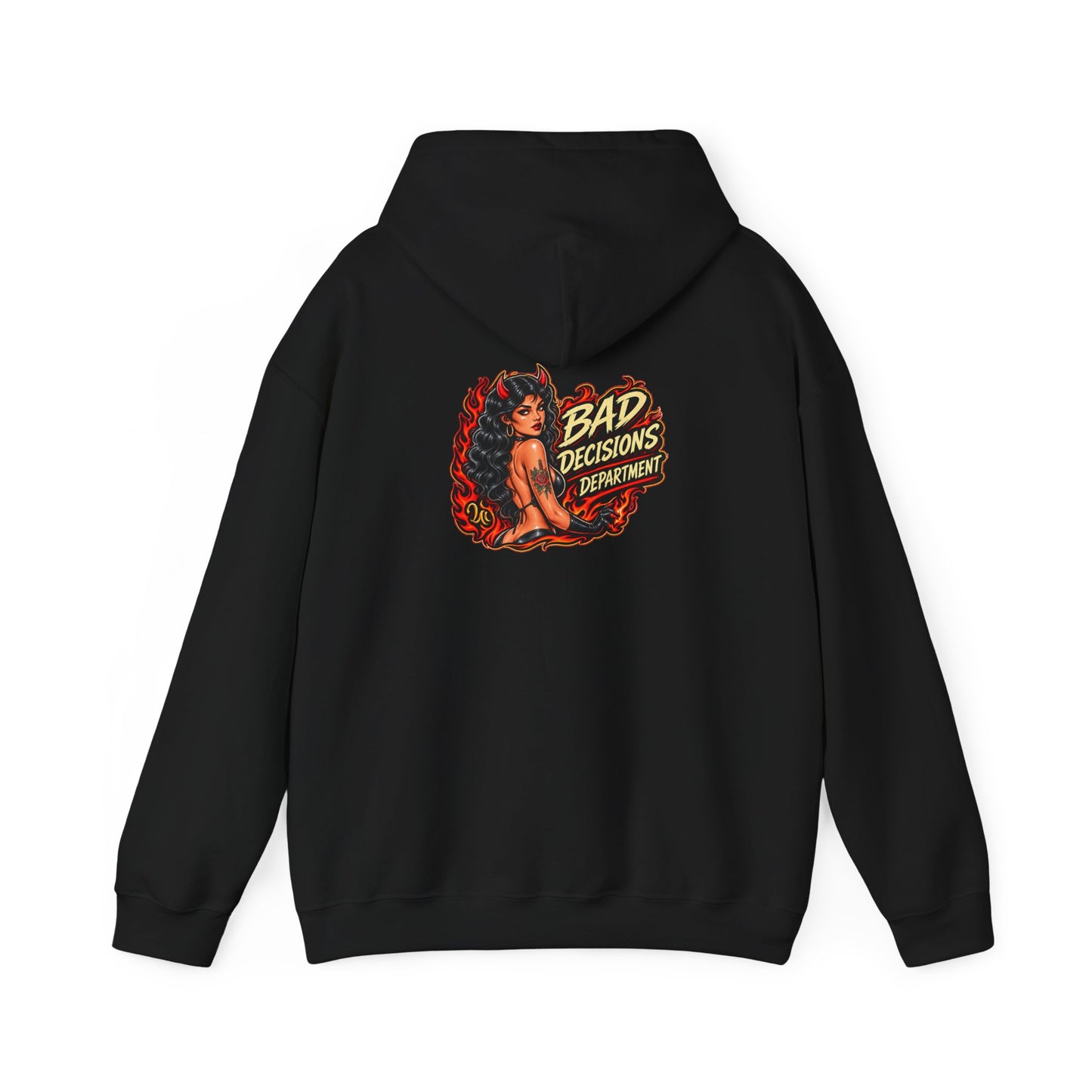 Bad Decisions Department — Back-Print Graphic Hoodie