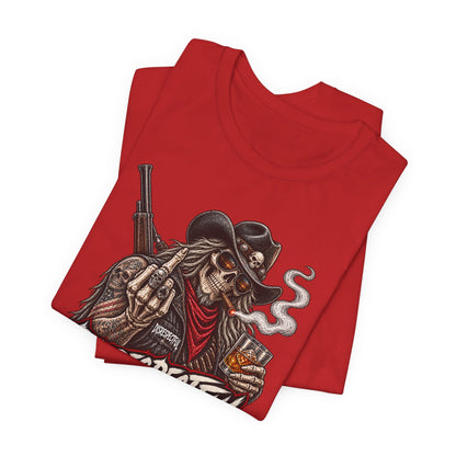 Disrespectful Apparel Cowboy Skeleton Tee – Western Biker Skull Graphic T-Shirt