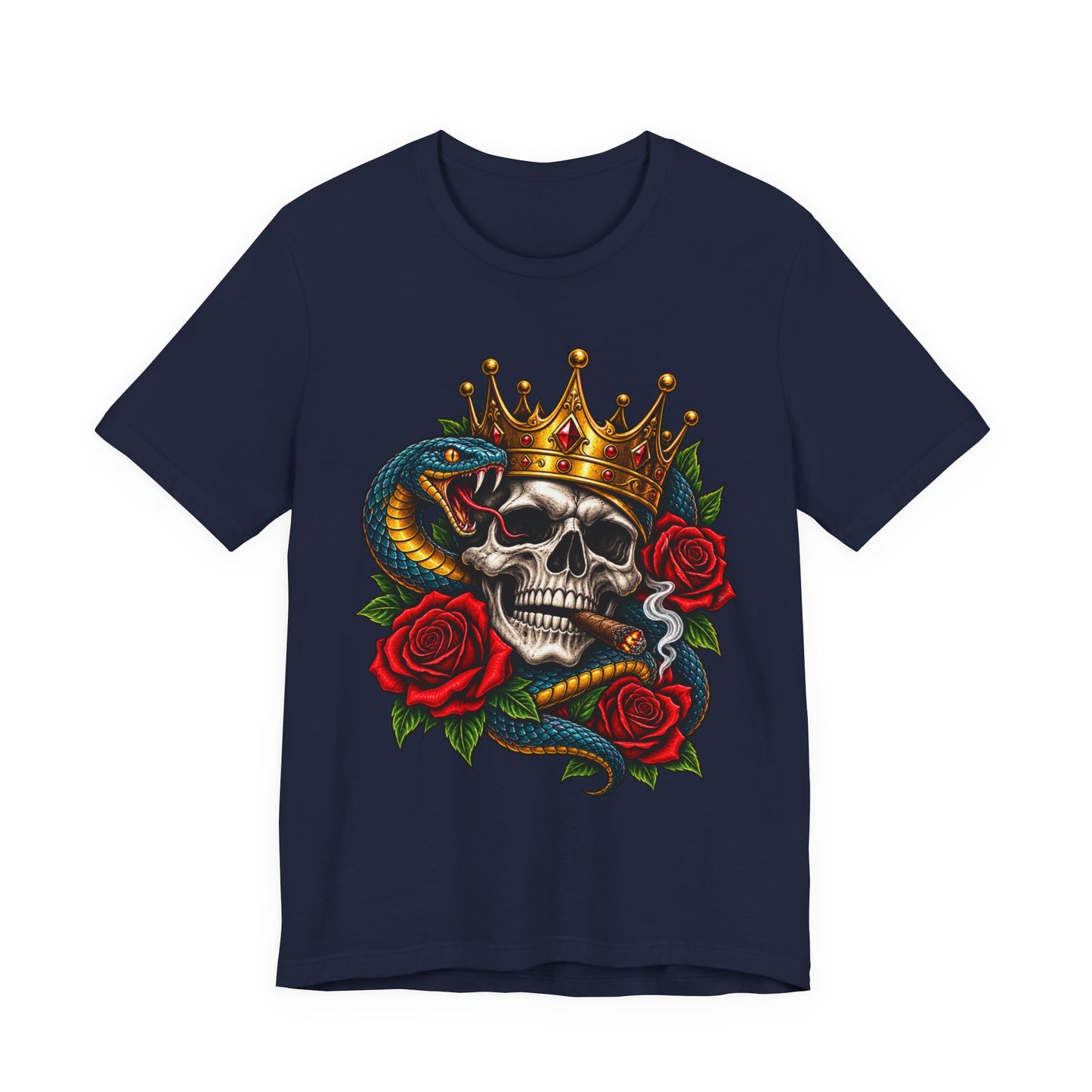 Skull King Crown Tee — Snake, Roses & Smoking Skull Graphic Tee