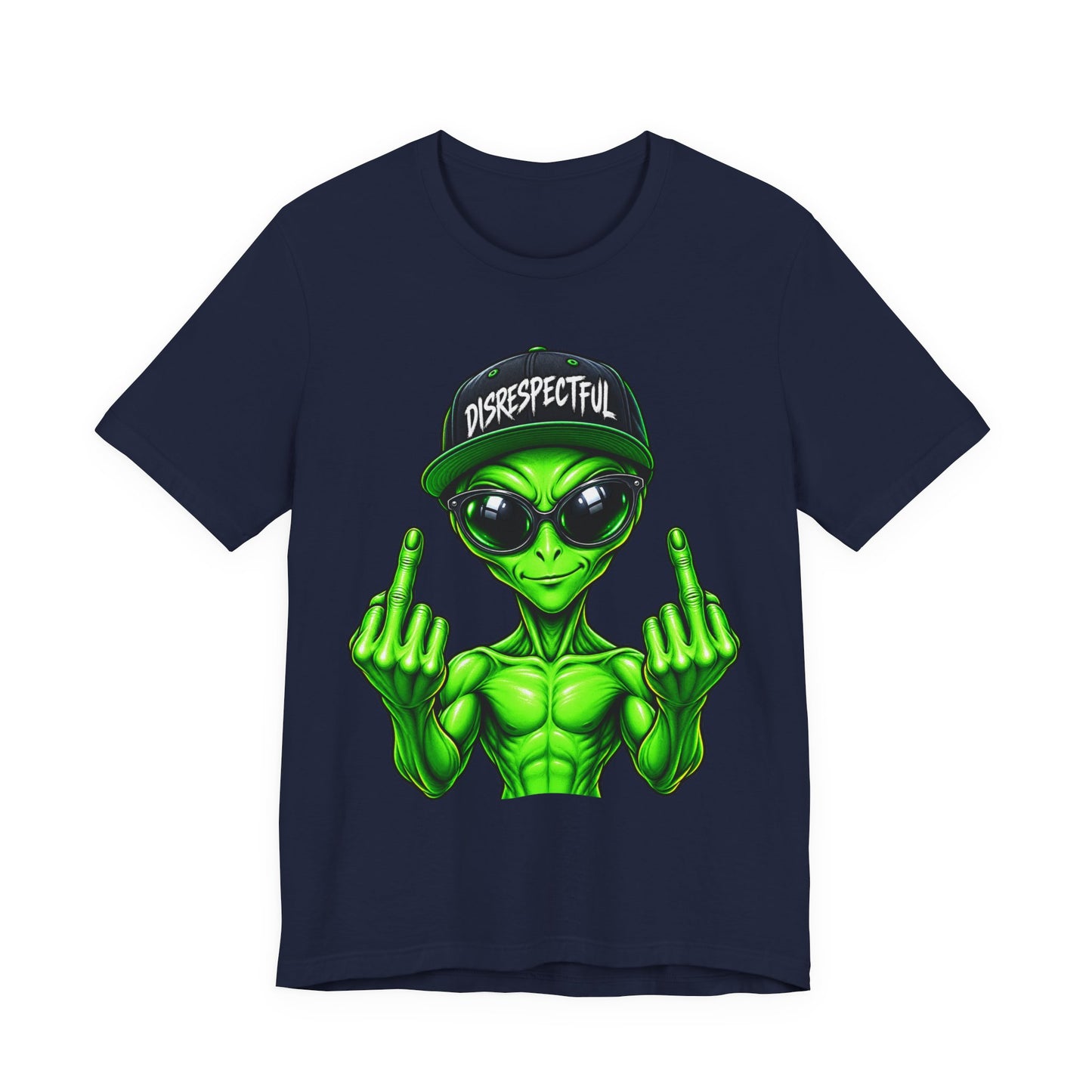 Alien Graphic Tee "Disrespectful" — Middle Finger Cartoon Alien Shirt