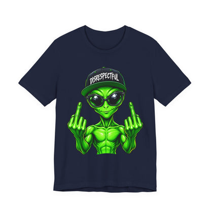 Alien Graphic Tee "Disrespectful" — Middle Finger Cartoon Alien Shirt