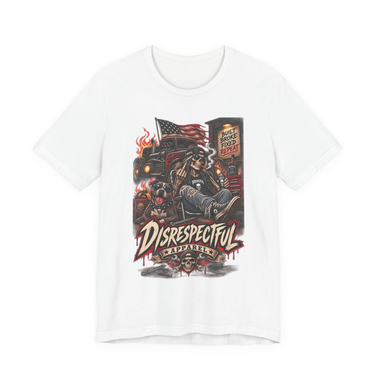 Disrespectful Trucker Tee — Retro Biker, American Flag Graphic Tee