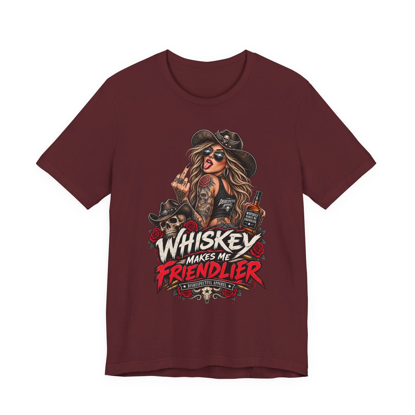 Whiskey Makes Me Friendlier Graphic Tee — Vintage Cowgirl Whiskey Shirt