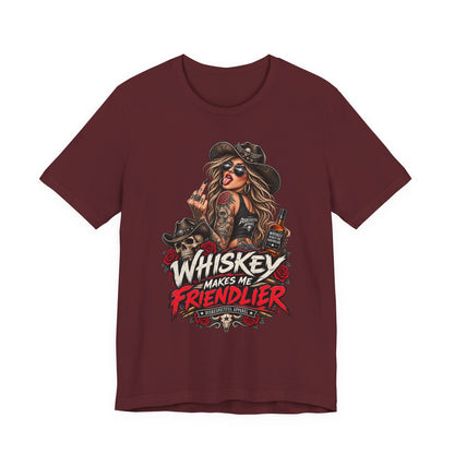 Whiskey Makes Me Friendlier Graphic Tee — Vintage Cowgirl Whiskey Shirt