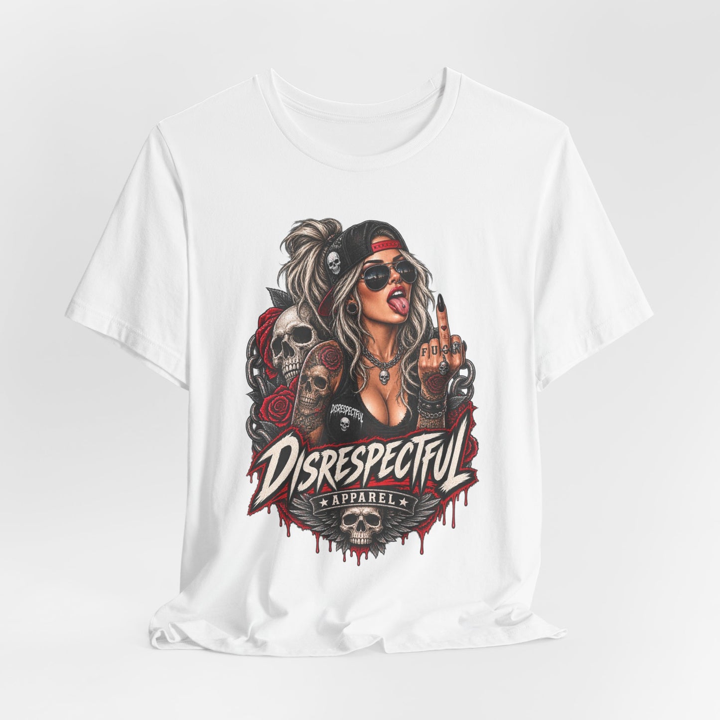 Defiant Pin-Up Skull — Disrespectful Graphic Tee