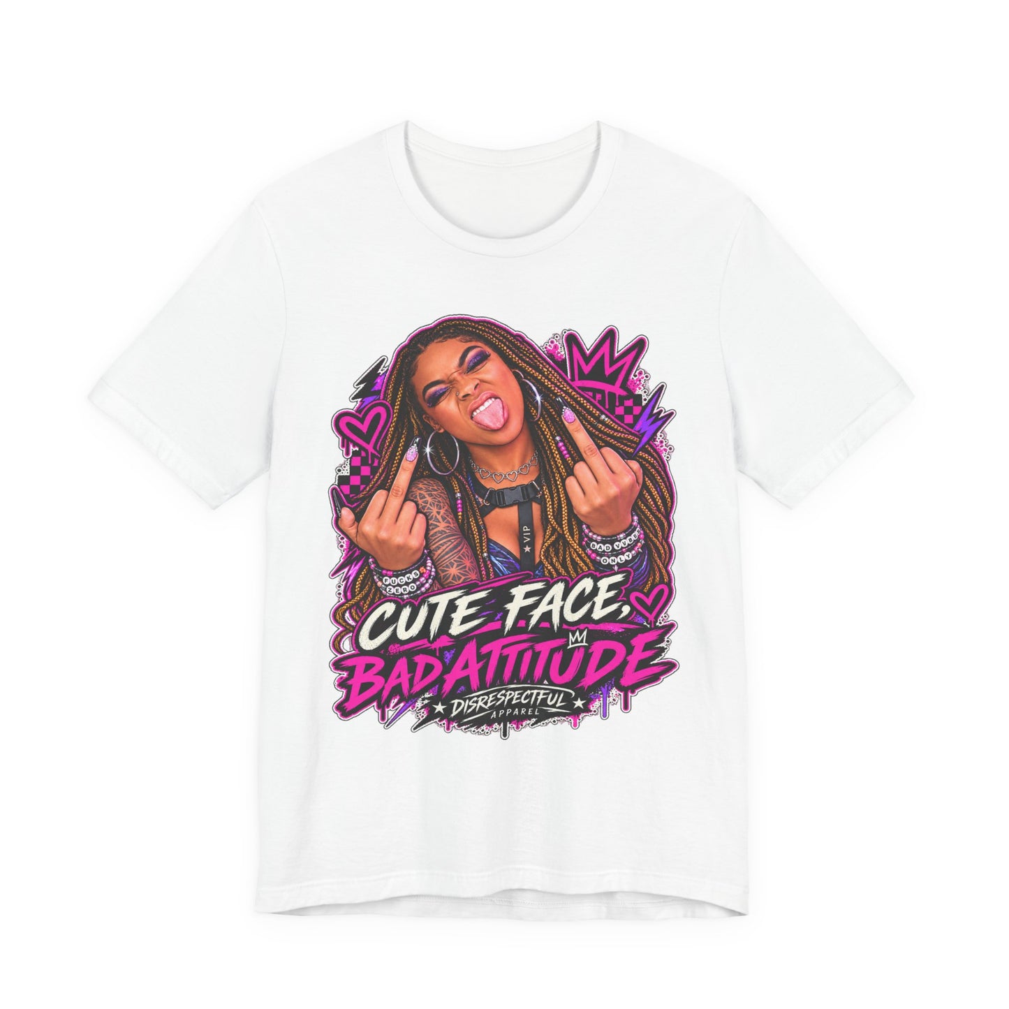 Cute Face, Bad Attitude — Neon Punk Graphic Tee