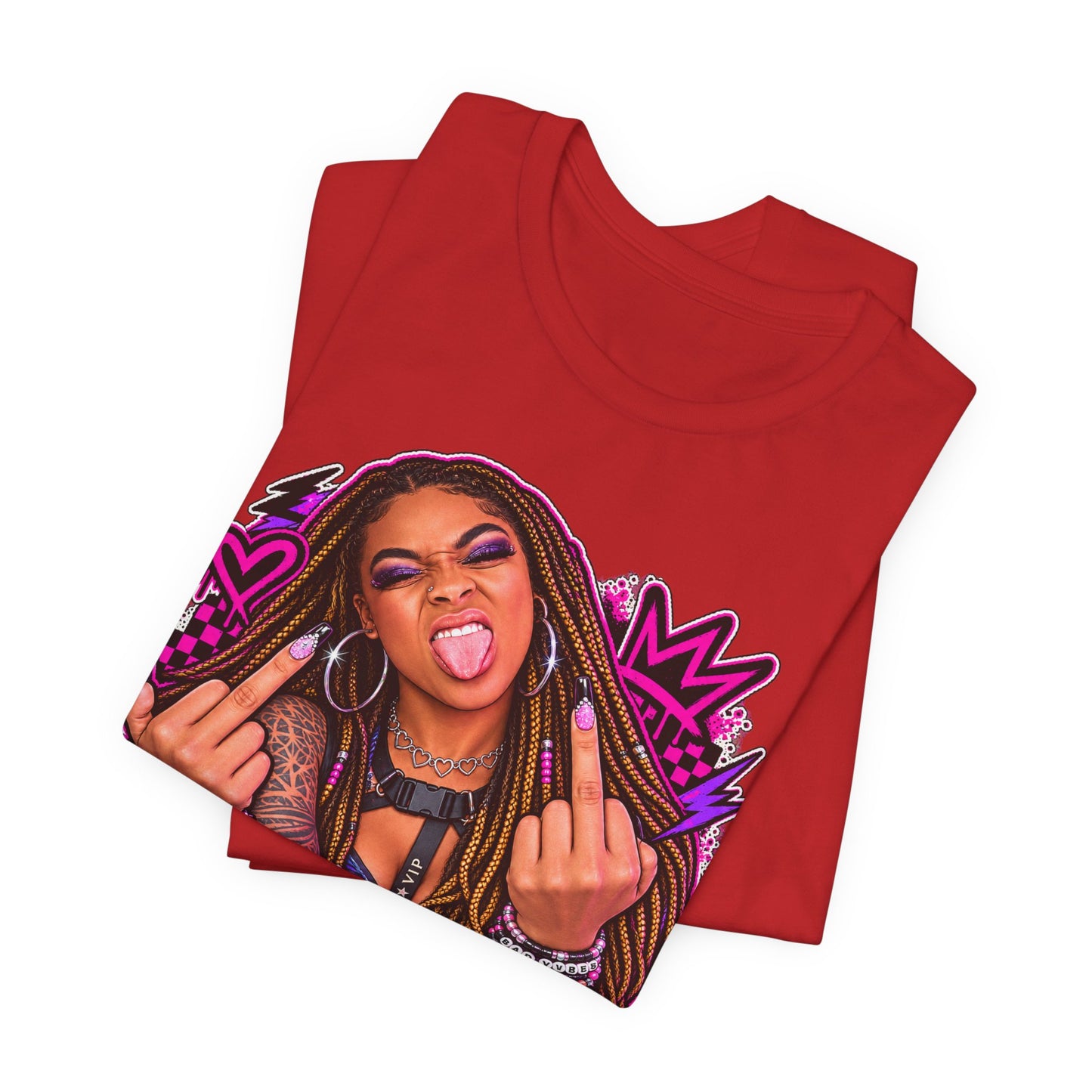 Cute Face, Bad Attitude — Neon Punk Graphic Tee
