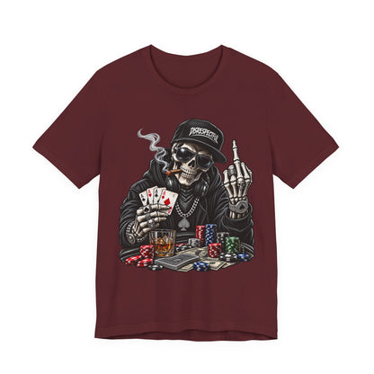 Skull Poker Tee — Skeleton Gambler Graphic Tee
