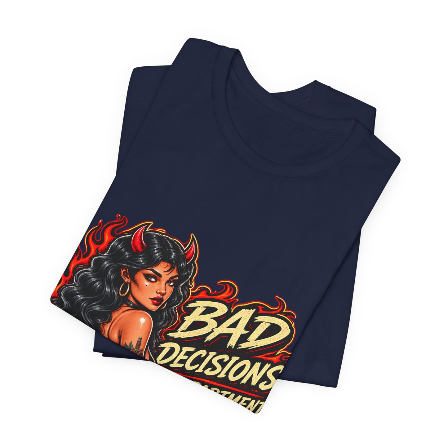 Bad Decisions Department Tee — Retro Devil Pinup Graphic Tee