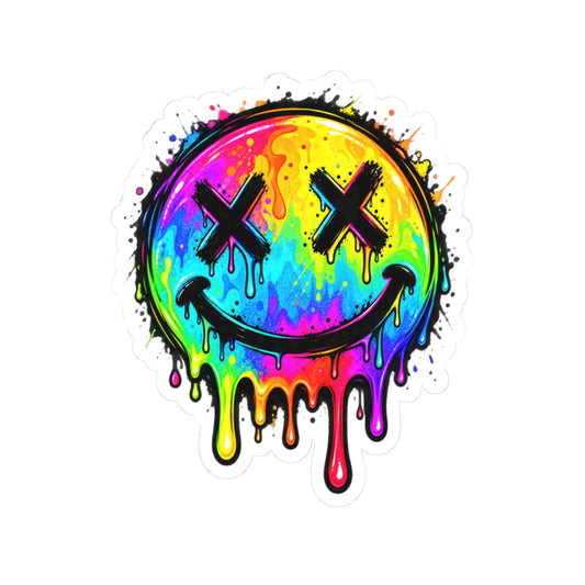 Rainbow Drip Smiley — Kiss-Cut Sticker