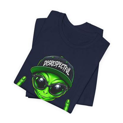Alien Graphic Tee "Disrespectful" — Middle Finger Cartoon Alien Shirt